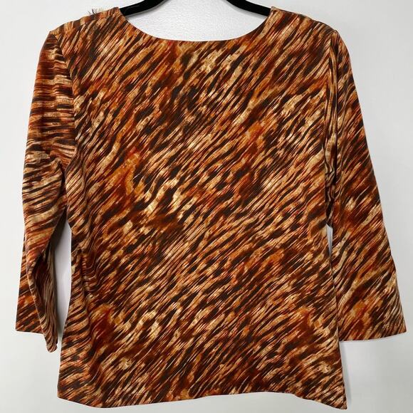 Ruby Rd. Embellished Animal Print 3/4 Sleeve Blouse Top Brown/Orange Women's M - Picture 4 of 8